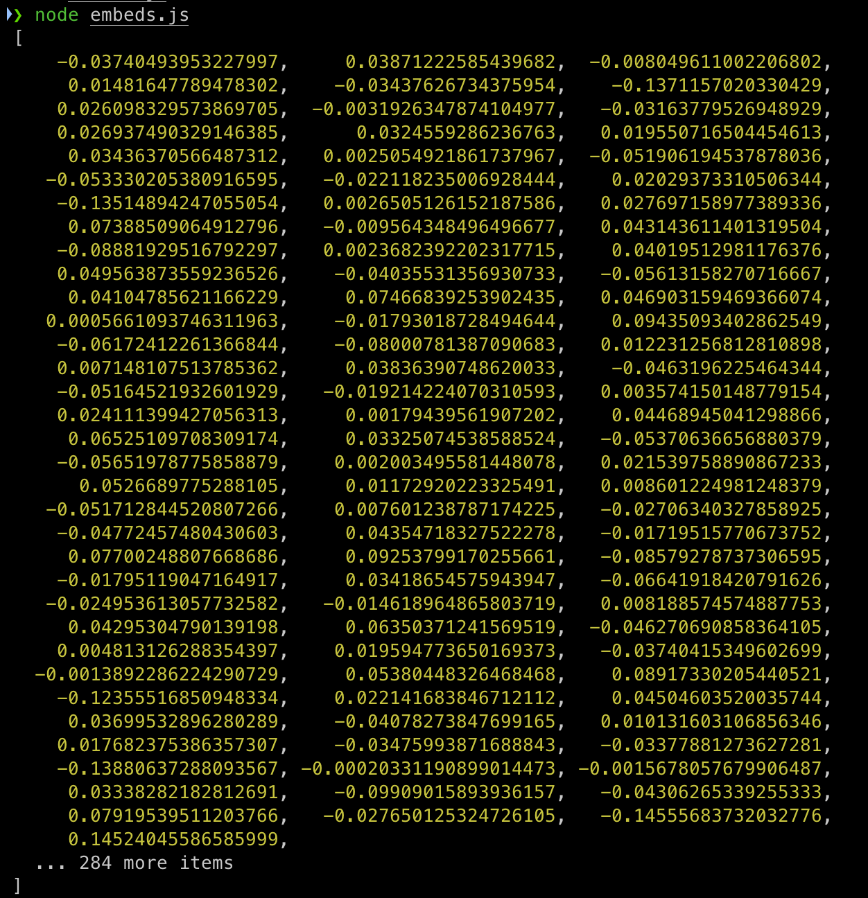 Full embedding output